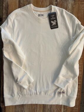 Life Is Good Mens Simply True Fleece Crewneck Sweater in Off White Size XL